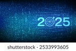 2025 New year Goals and plans. Numbers 2025 made with currency symbols. New 2025 financial year. Business plan and strategies. New 2025 fiscal year. Background with currency signs. Vector illustration