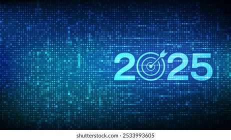 2025 Año Nuevo Metas y Planes. Números 2025 hechos con símbolos de moneda. Nuevo ejercicio 2025. Plan y estrategias empresariales. Nuevo año fiscal 2025. Antecedentes con signos de moneda. Ilustración vectorial