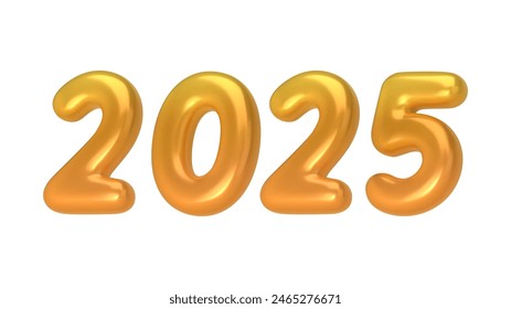 2025 New Year gold numbers for greeting card isolated on white background. 3d Happy  New Year background. Vector illustration