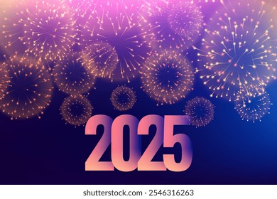 2025 new year greeting background with firework decor vector