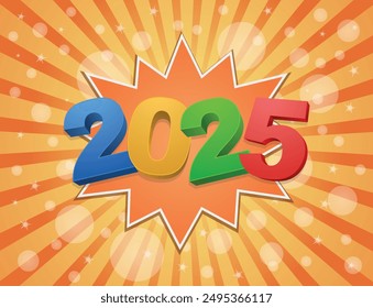 2025 new year greeting card banner with splash star and on abstract sunbeam background