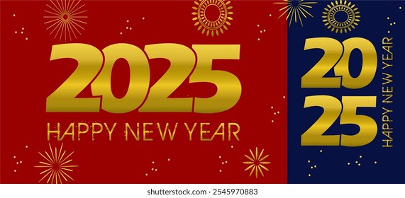 2025 new year greeting cards with glass of sparkling wine. Black background and gold colors. Elegant New Year's Eve Banner. Vector, Black Navy Background.