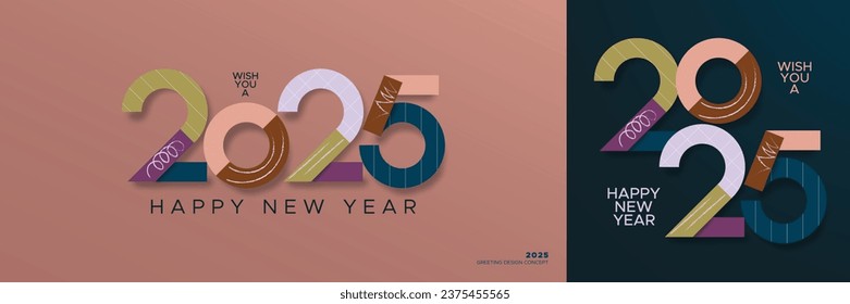 2025 new year greetings design concept with modern full colours number. Happy new year 2025 celebration design template