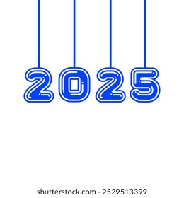 2025 new year hanging number. Blue color 3d text 2025 vector illustration isolated on white