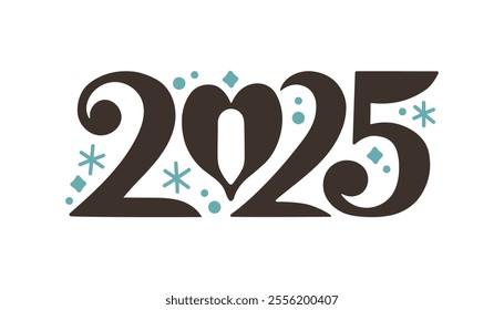 2025 New year lettering. New year 2025 minimalist on white background. Happy new year design template for new year celebration.