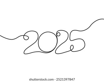 2025 new year line drawing continuous line art vector illustration