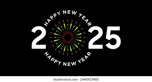 2025 new year logo design with colorful, fireworks, 2025 calendar