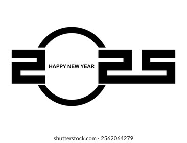 2025 New Year logo design. Holiday greeting card. Vector illustration. Holiday design for greeting card, invitation, calendar, party, black holiday label isolated on white background 