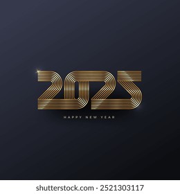 2025 new year logo. Greeting design with golden  number of year. Design for greeting card, invitation, calendar, etc. Vector illustration.