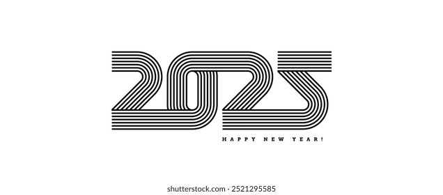 Logotipo del Año Nuevo 2025. Símbolos del Año Nuevo. Diseño para tarjeta de felicitación, invitación, calendario, etc. Ilustración vectorial.