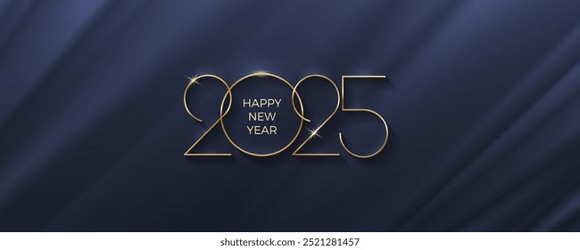 2025 new year luxury logo on black abstract background. New year luxury banner. Design for poster, flyer, invitation, postcard, advertising. Vector illustration.