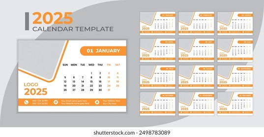 2025 New year modern desk calendar design template Gradient 2025 desk calendar template