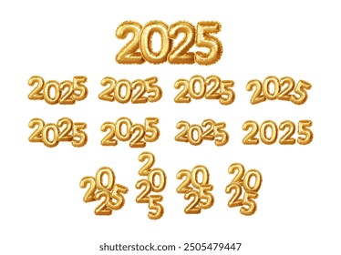 2025 Número de año Nuevo Globos de papel de oro. Ilustración vectorial EPS10