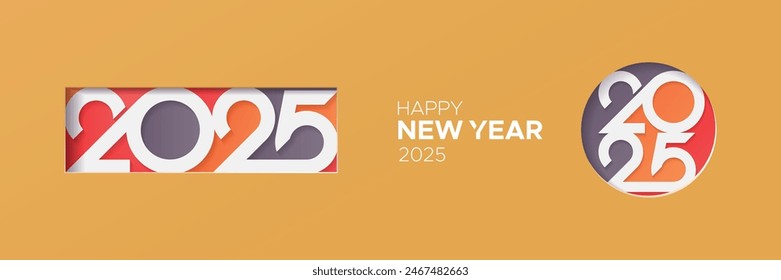 2025 new year number with paper cut design concept. Happy new year 2025 minimalist design for card, banner, invitation, calendar and social media post template