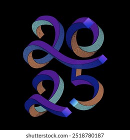 2025 new year number vector illustration. 3D figures. Design for calendar, holiday card, banner