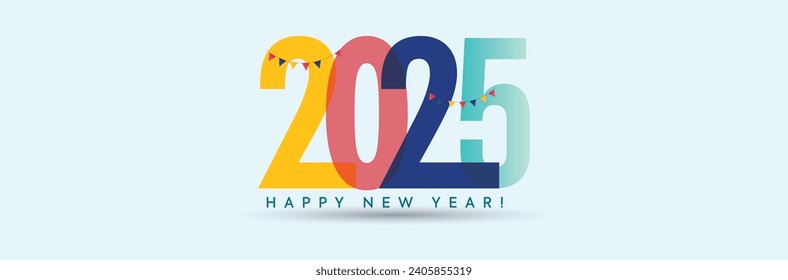 2025 new year. 2025 New Year numbers with gradient colorful banner. 2025 Happy New Year logo text design for cover photo. Number design template. Greeting banner template. Happy New Year cover.