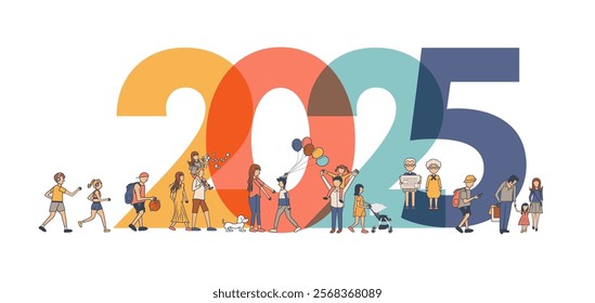 2025 New year with People lifestyle ideas concept. Vector illustration modern layout template