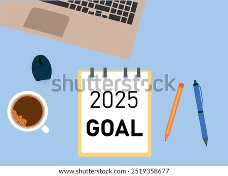  2025 New Year  plan and action idea.2025 goals Text on Note Pad.New Year resolutions plan concept.Artificial intelligence.