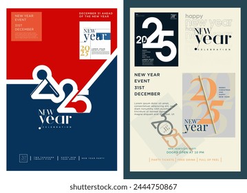 2025 New Year poster design. Classic retro poster design. An elegant poster concept with a neat layout. Design for 2025 New Year covers, flyers and news events.