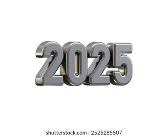 Número de plata del año Nuevo 2025, extienda los deseos calientes para un año Nuevo feliz y felices Navidades con esta Ilustración vectorial plateada del renderizado 3D del diseño del número
