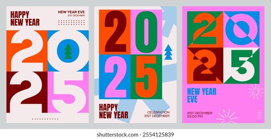 2025 New Year Simple Retro Modern Geometric Poster Set Background.