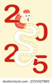 2025 New Year Snake Illustration with Festive Design in Red and Yellow
