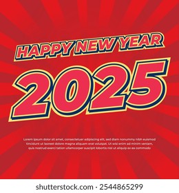 2025 New Year Square Banner Background Design with funny comic style effect