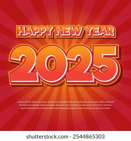 2025 Año Nuevo Diseño de fondo de Anuncio cuadrado con divertido efecto de estilo cómico