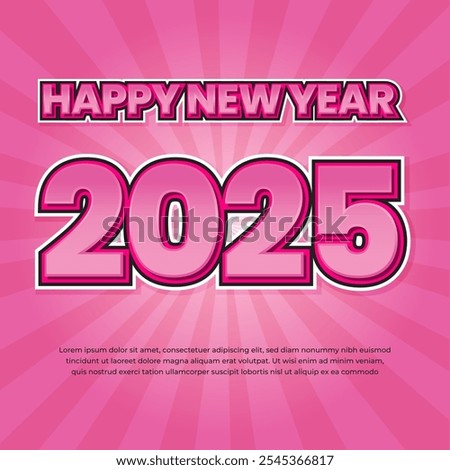 2025 New Year Square Banner Background Design with funny cute romantic style effect
