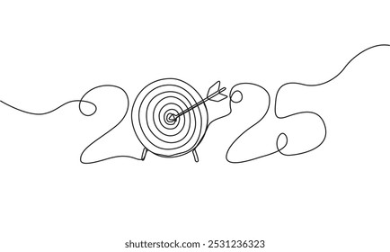 2025 meta de ano novo e desenho de linha de plano ilustração vetor de arte de linha contínua