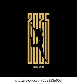 2025 new year text with ballet dancer silhouette