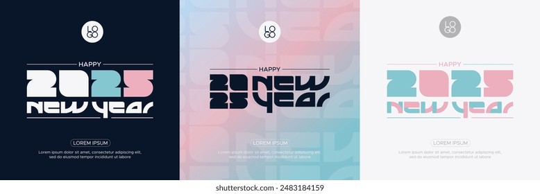 2025 new year typeface logo concept. Set of 2025 new year square banner template. Creative concept of 2025 new year with modern letters and numbers