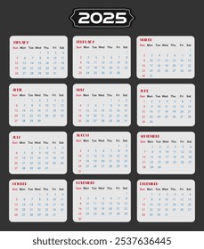 2025 New year vector calendar design