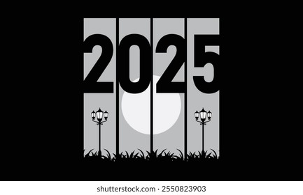 2025, New Year Vector T Shirt Design Template, Wall Art, Mug, Sticker, Banner, Tee, Hoodie, Printable, Illustration