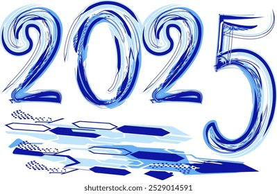 2025 new year. Very attractive calendar numbers in blue and cyan