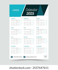 2025 new year wall calendar design clean modern editable print ready vector