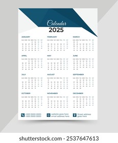 2025 new year wall calendar design clean modern editable print ready vector