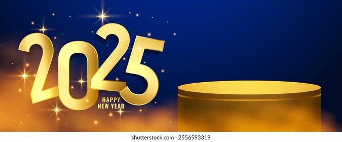 2025 new year wishes banner with 3d podium stand vector