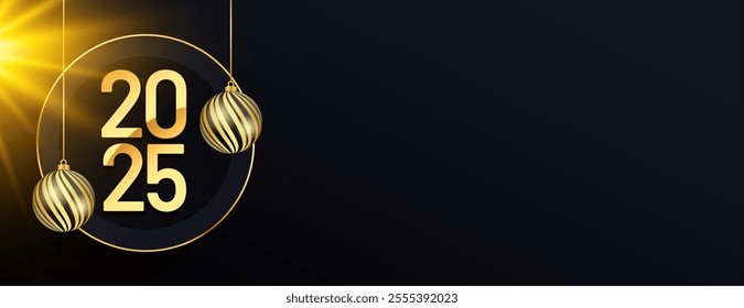 2025 new year wishes bauble banner with text space vector