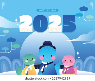 2025 New Year's Blue Snake Character Illustration