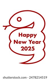 2025 New Year's card. Simple red line snake logo. Vector illustration. Year of the snake. White background.