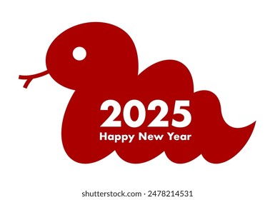 2025 New Year's card. Simple red snake logo. Vector illustration. Year of the snake. White background.
