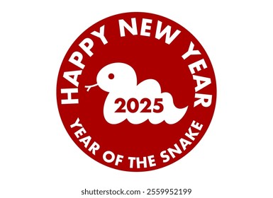 2025 New Year's card. Simple red snake circular logo. Vector illustration. Year of the snake. White background.
