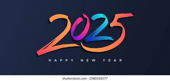 2025. New year's eve 2025 minimalist. Happy new year. Template design for new year celebration 2025 with brush style color on white background. Calendar 2025