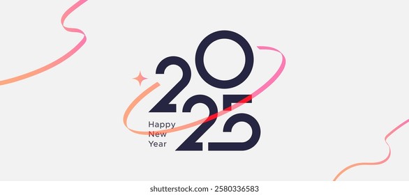 2025. New year's eve 2025 minimalist. Happy new year. Template design for new year celebration with white background. Calendar 2025