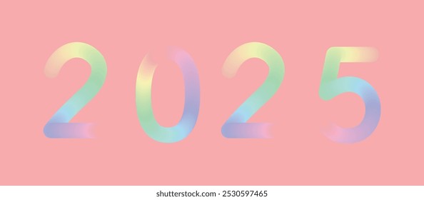 2025. Tarjeta de Vector de la víspera del Nuevo año. Colorido 2025 sobre un fondo rosa coral claro. Números coloridos iridiscentes divertidos. Sencillos deseos de año Nuevo ideales para tarjeta, saludos, Anuncio, Web, boletín.	