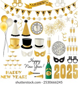 2025 New Years Eve Vector Graphic Illustrations