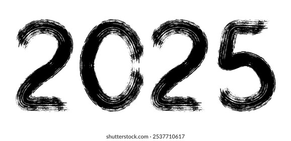 2025 number from brush stroke, New year. Vector illustration