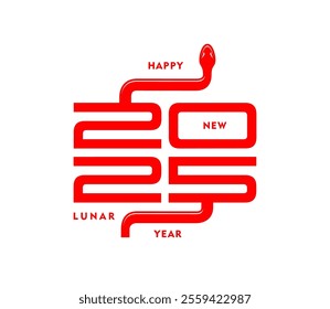 2025 number for Chinese Lunar New Year with red snake zodiac symbol. Vector calendar date with holiday reptile animal for celebrating and conveying festive greetings in the year of the snake