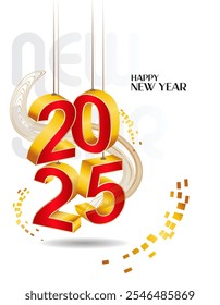 2025 number design, elegant chiness new year, gold and red